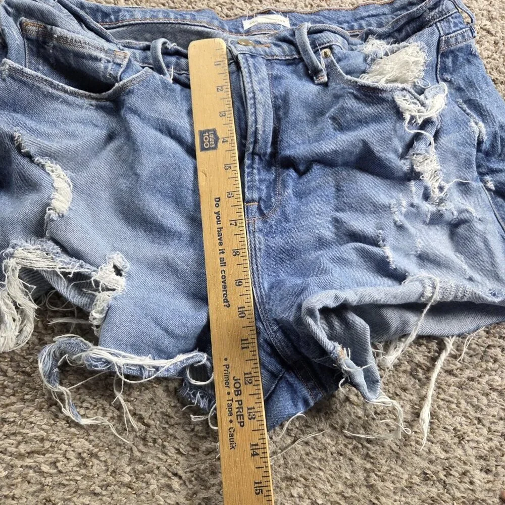 Good American Denim Cutoff Shorts Womens 12 Distressed Blue